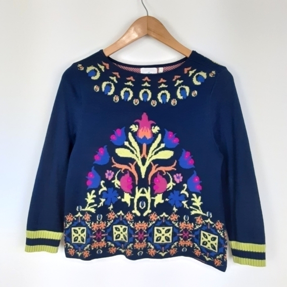 Anthropologie Floral Intarsia Sweater Top Size Small - Picture 8 of 9
